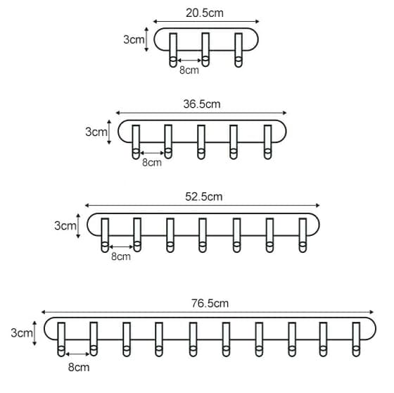 ขนาดราวแขวนของ